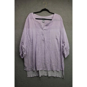 Catherines Lavender 3/4 Roll Tab Sleeve-Buttons-Tunic-Size 3X(26-28W)-Textured